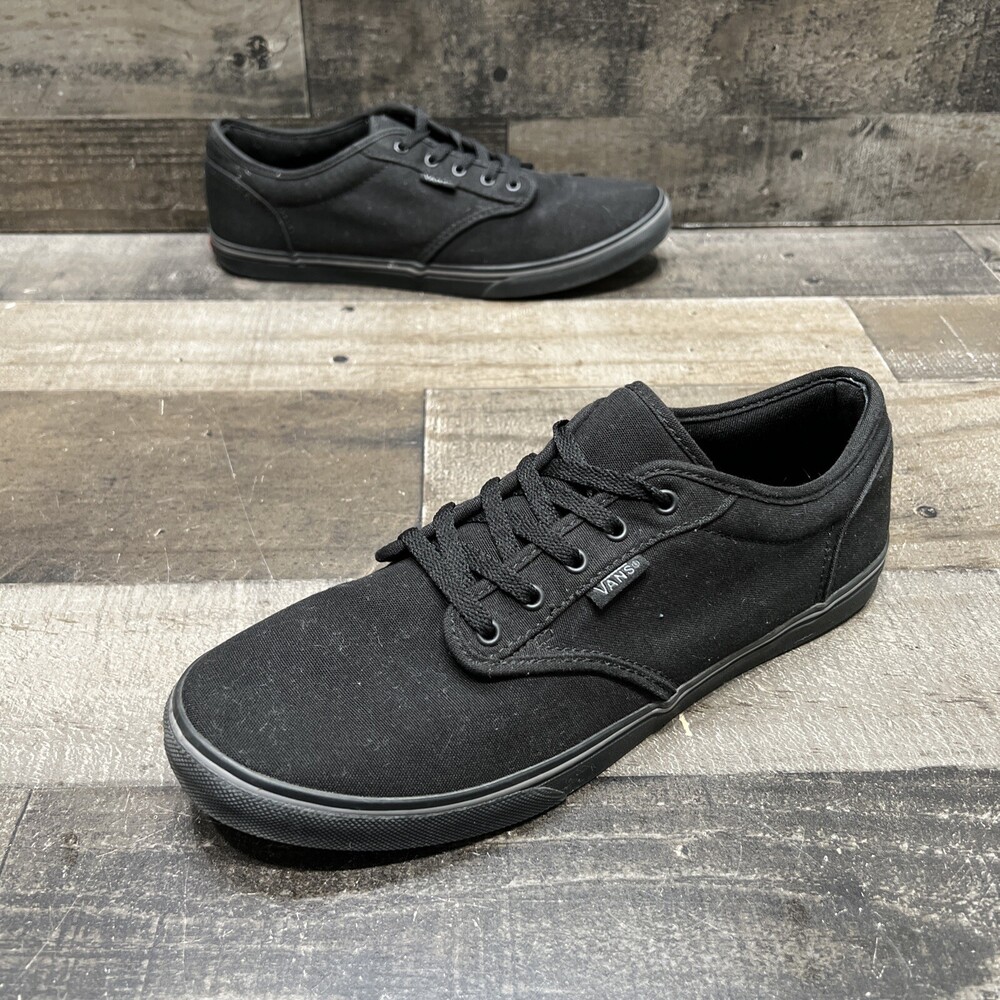 Vans Womens All Black Canvas Lace Up Low Casual Sneakers size 9.5 GREAT!